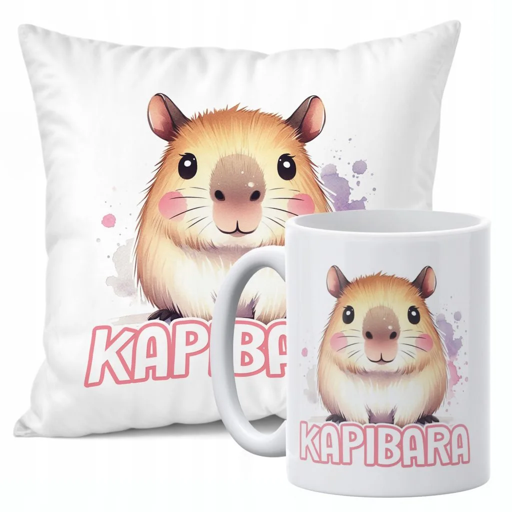 Zestaw Kubek + Poduszka 38×38 cm Kapibara Dla Miłośników Kapibar
