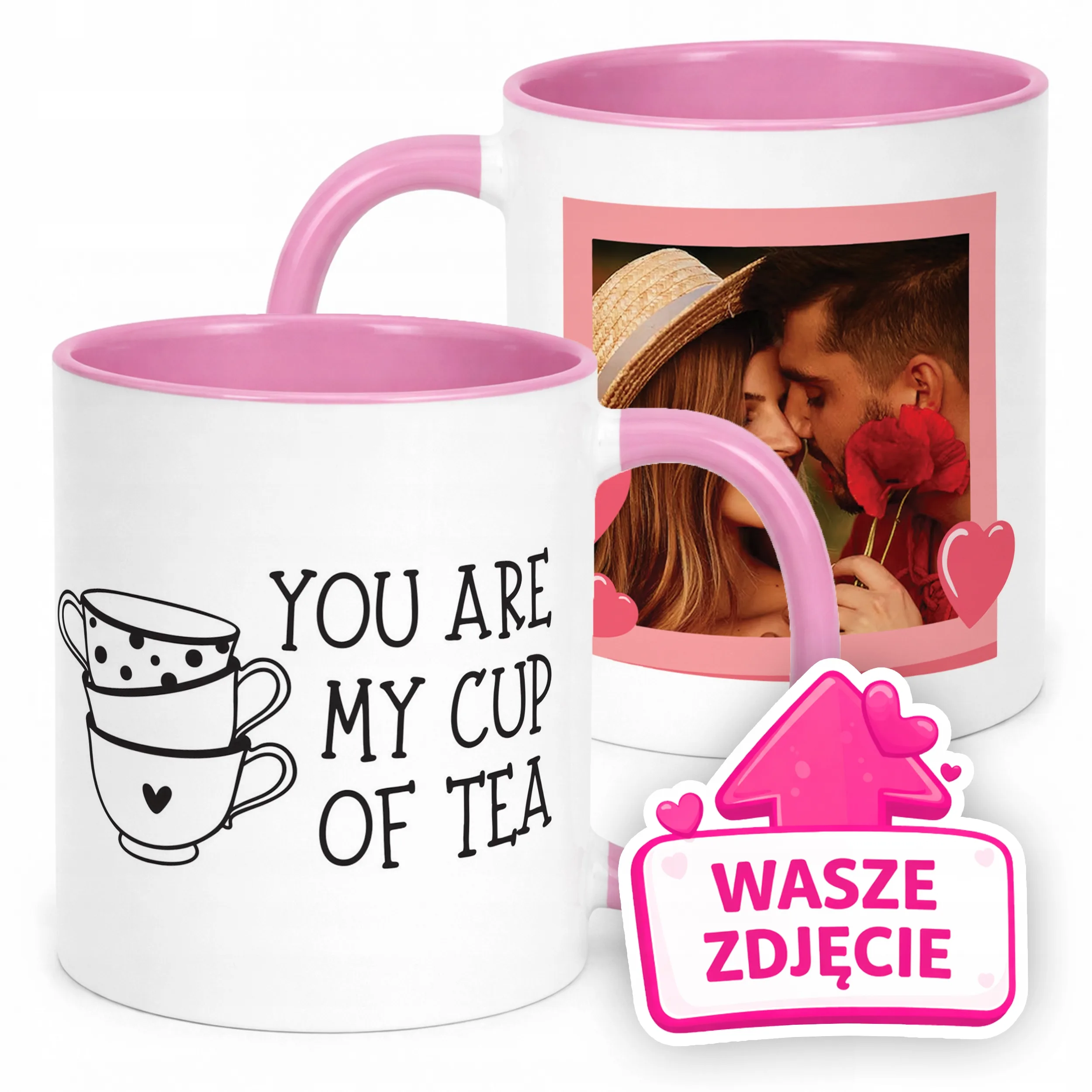 Kubek Różowy Z Własnym Zdjęciem Serce Walentynki Prezent Upominek