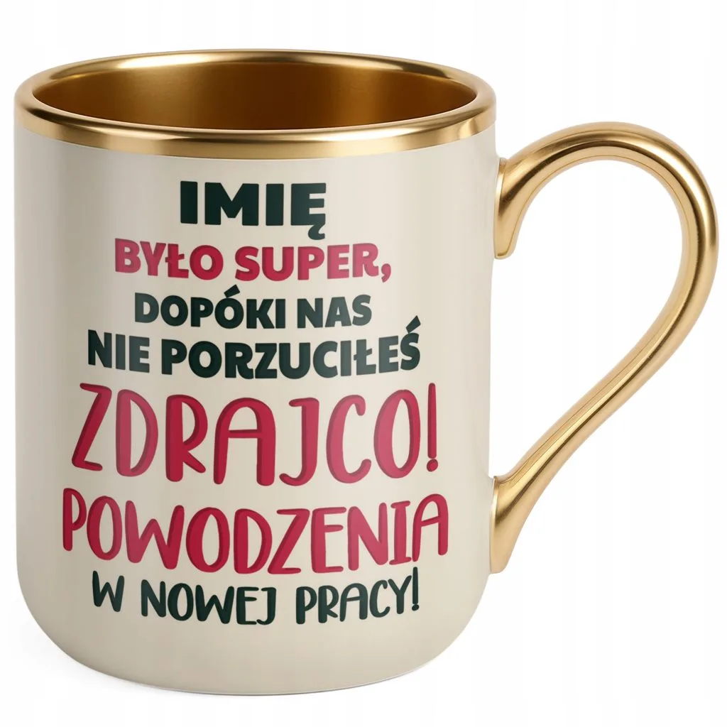 Kubek Premium Złoty Ecru Personalizowany Pożeganie Odejście z Pracy