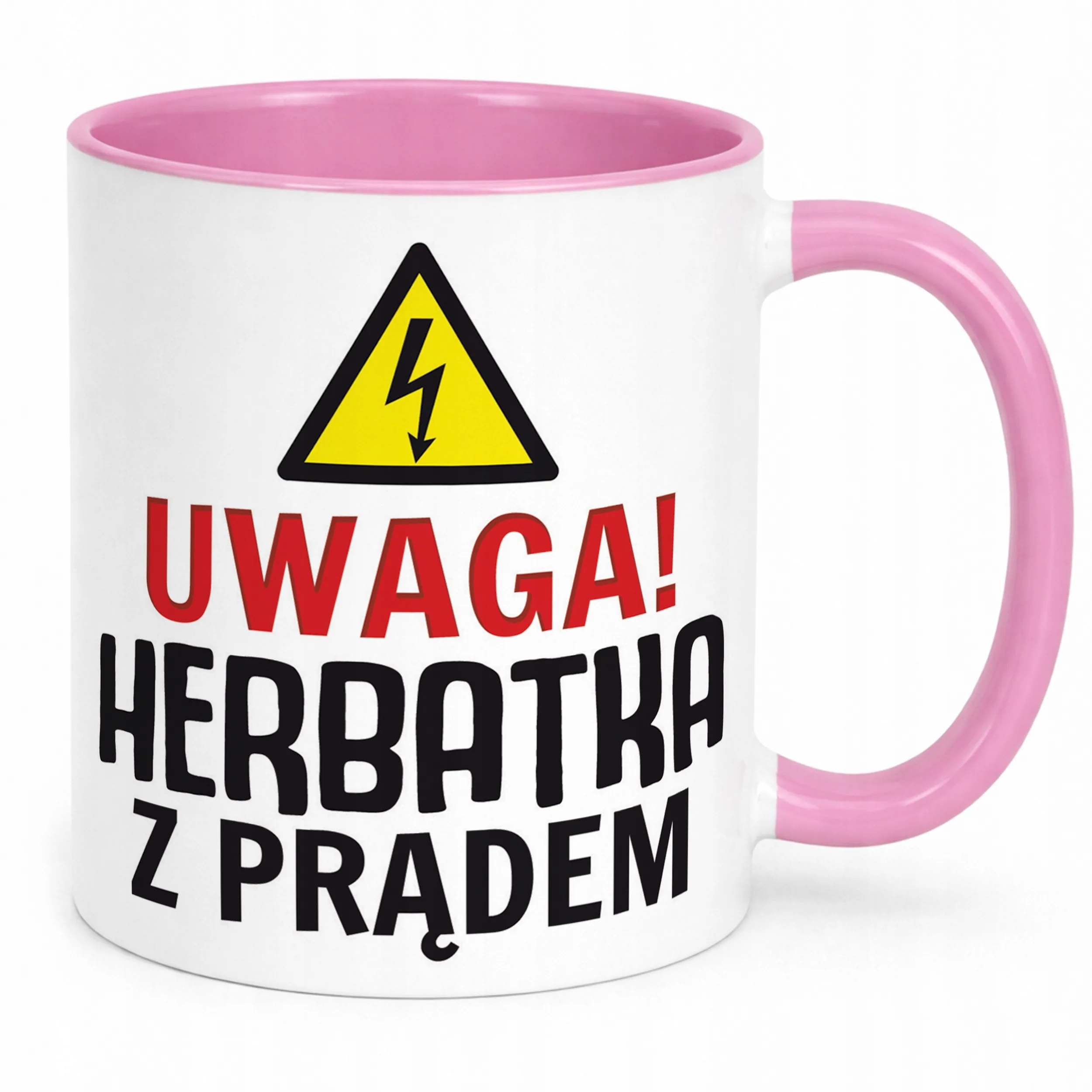 Kubek Różowy Uwaga Herbata Z Prądem Zabawny Prezent Upominek