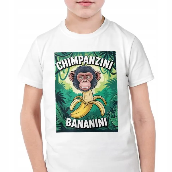 Koszulka biała dziecięca Chimpanzini Bananini viral tiktok brainrot