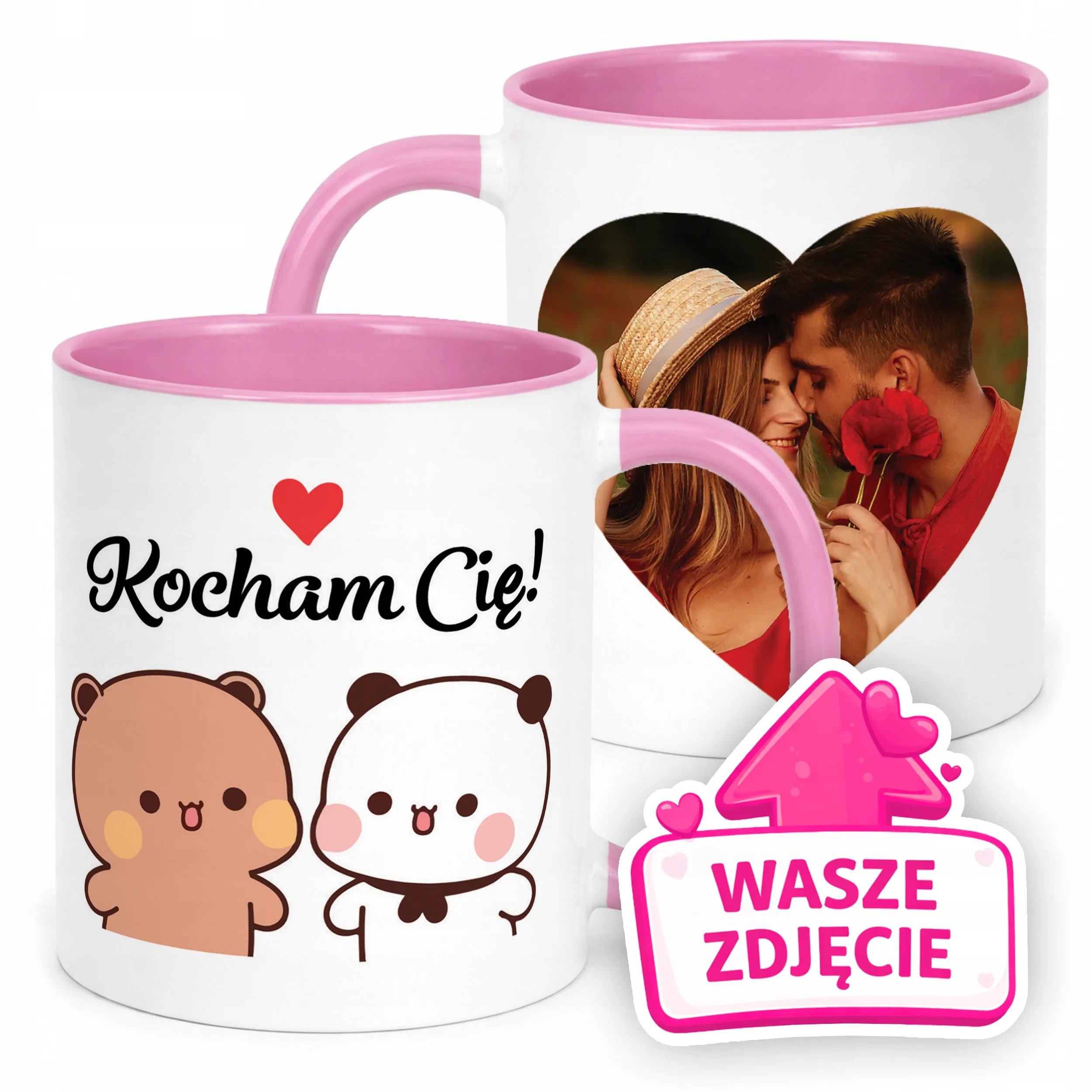 Kubek Różowy Z Własnym Zdjęciem Serce Walentynki Prezent Upominek