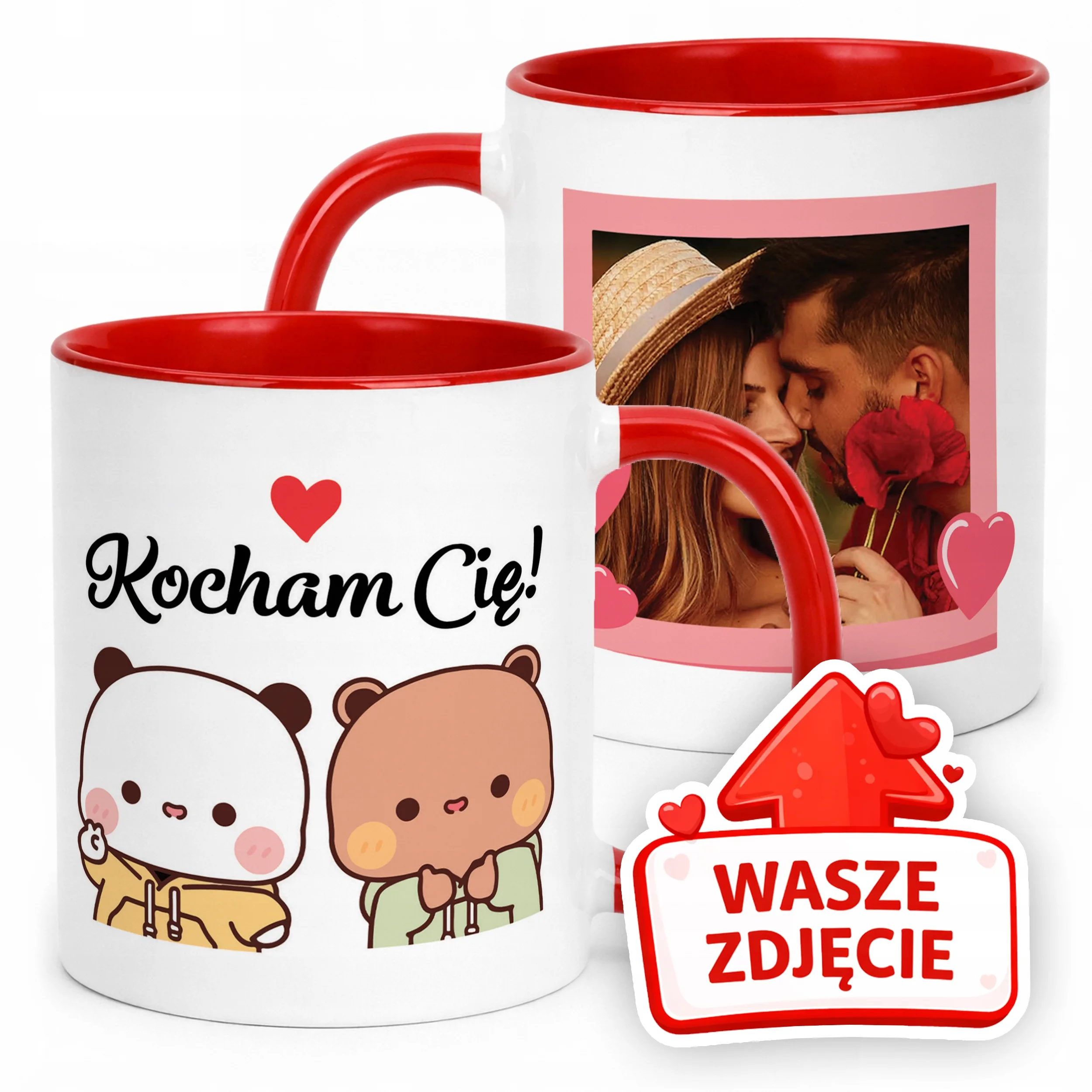 Kubek Czerwony Z Własnym Zdjęciem Serce Walentynki Prezent Upominek