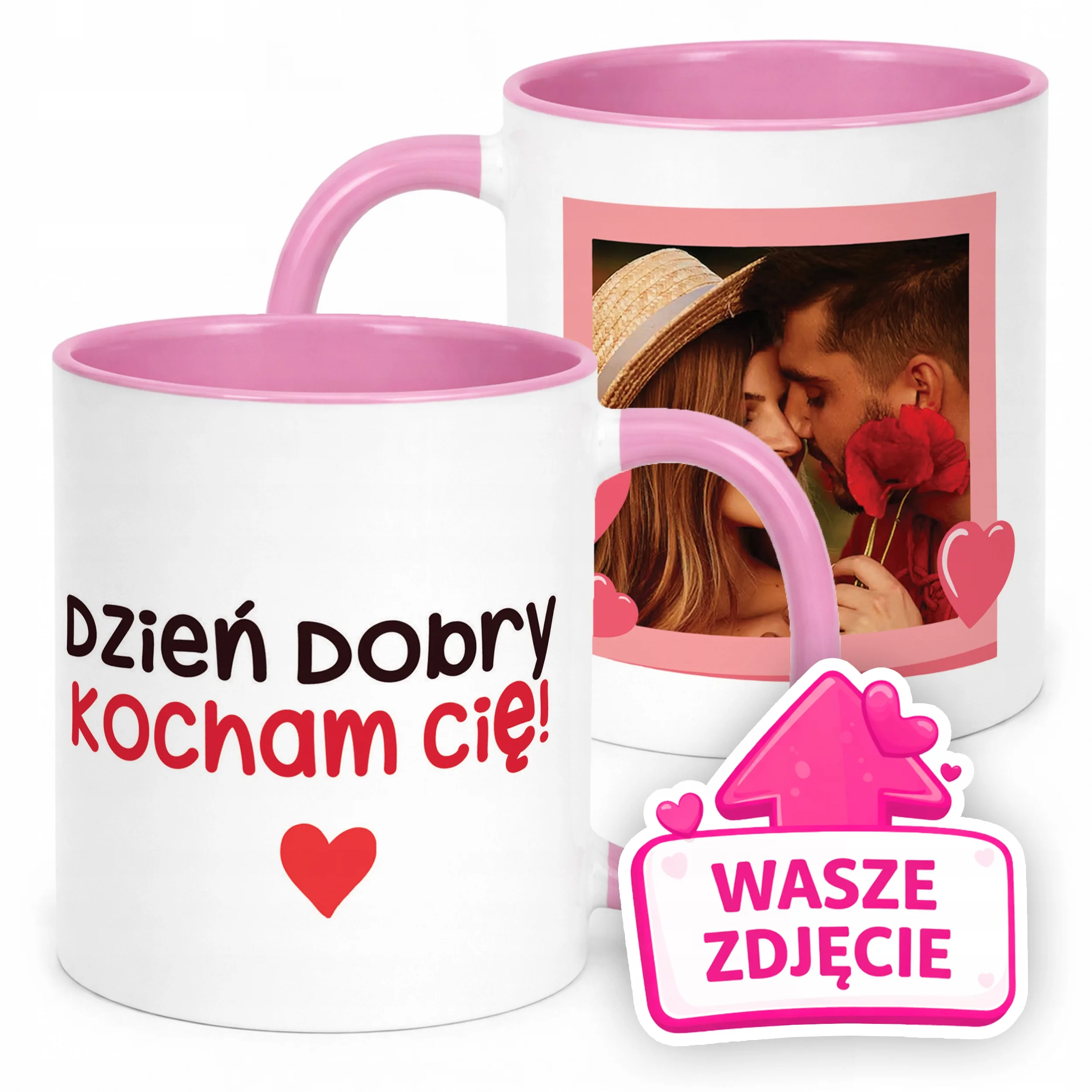 Kubek Różowy Z Własnym Zdjęciem Serce Walentynki Prezent Upominek