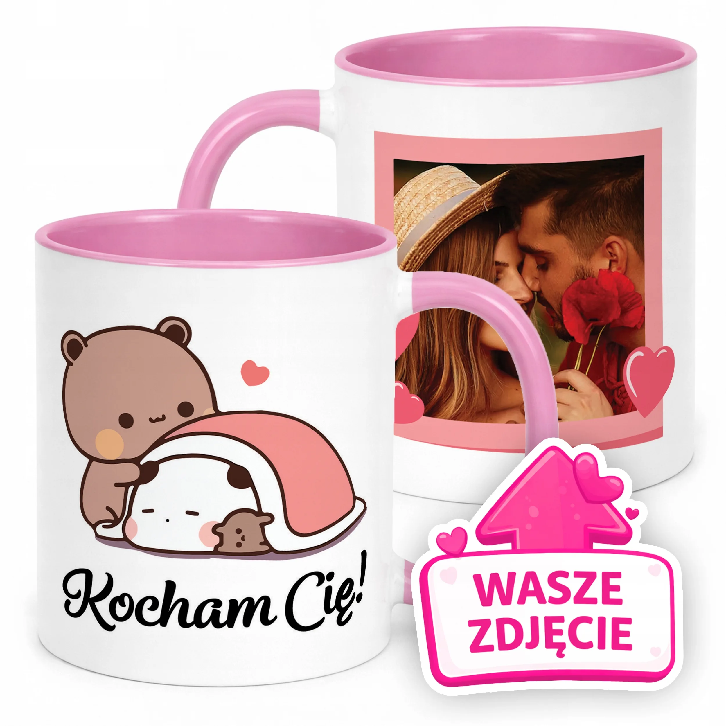 Kubek Różowy Z Własnym Zdjęciem Serce Walentynki Prezent Upominek
