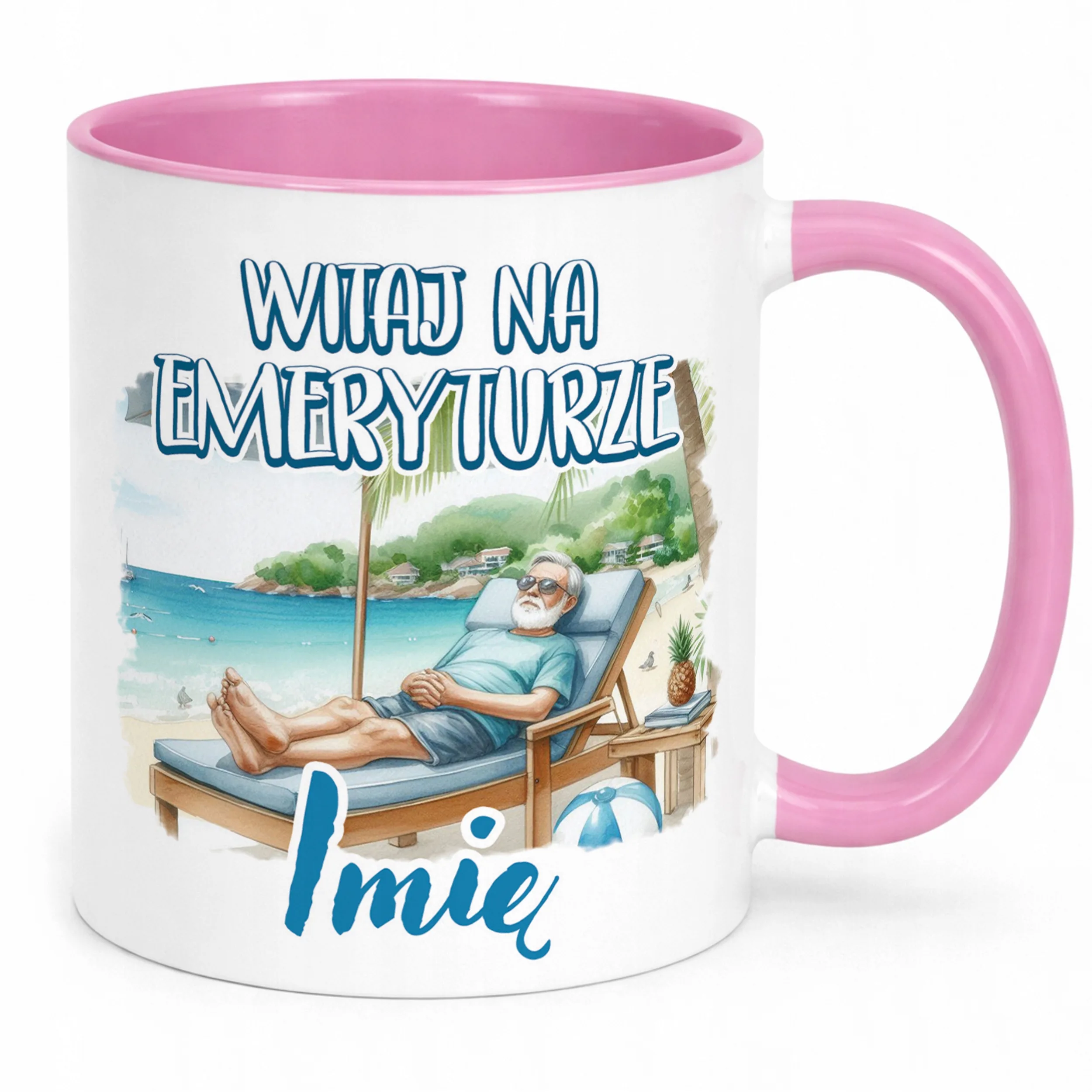 Kubek Różowy Personalizowany Z okazji Emerytury Dla Emeryta Prezent