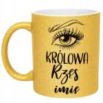 Złoty kubek brokatowy Personalizowany Królowa Rzęs Dla Stylistki Prezent