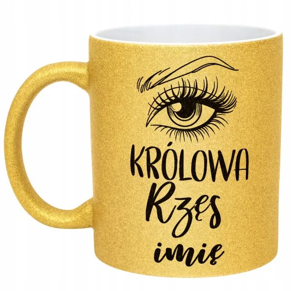 Złoty kubek brokatowy Personalizowany Królowa Rzęs Dla Stylistki Prezent