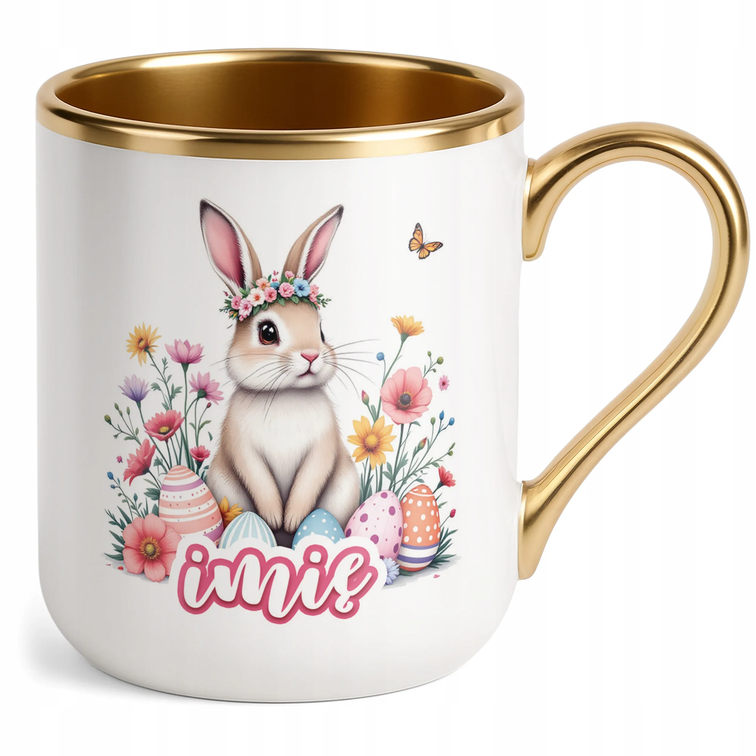 Kubek Premium Złoty Personalizowany Wielkanoc Prezent Zając Wiosna