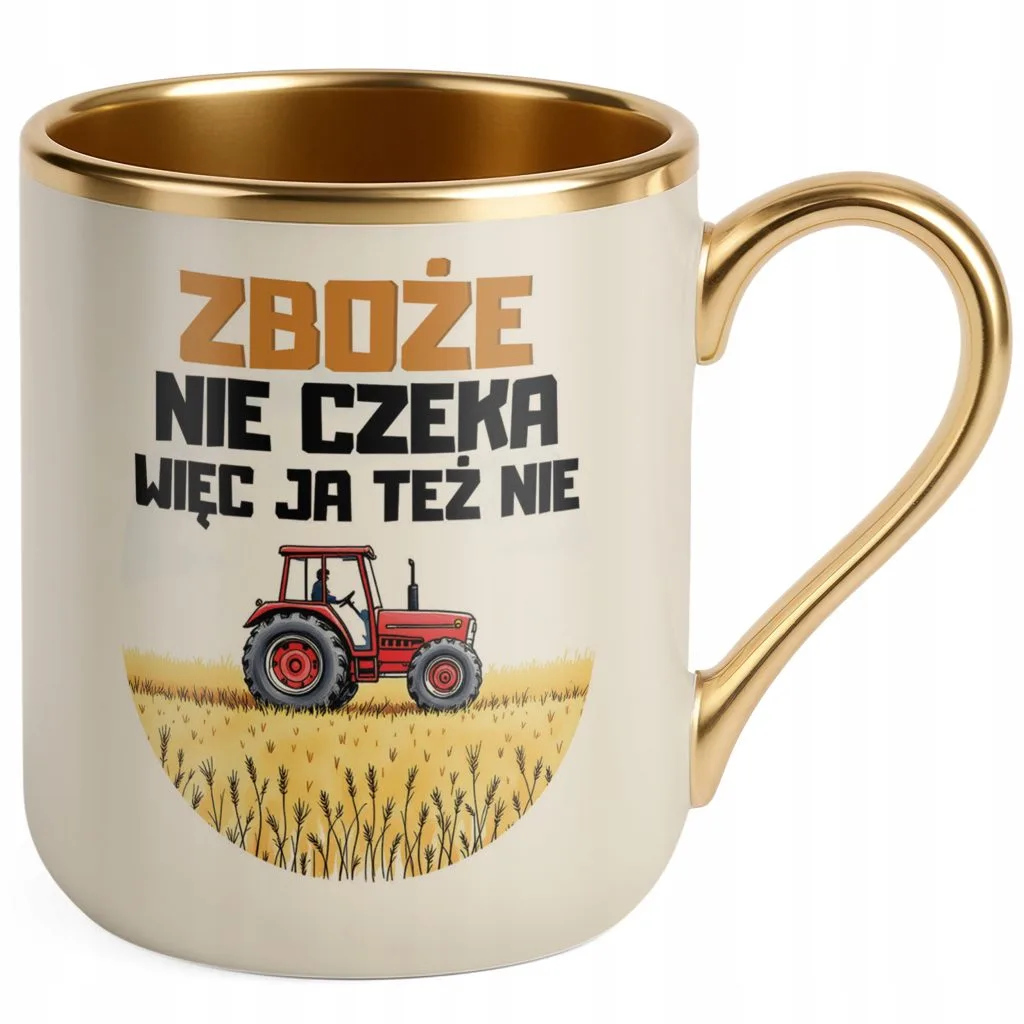 Kubek Premium Złoty Ecru Rolnik Dla Rolnika Traktor Zabawny Prezent