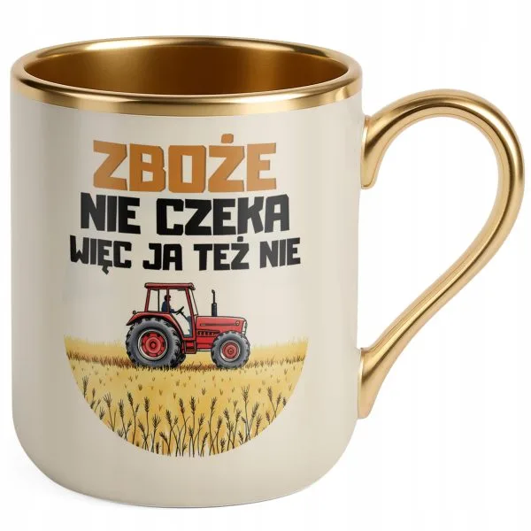 Kubek Premium Złoty Ecru Rolnik Dla Rolnika Traktor Zabawny Prezent
