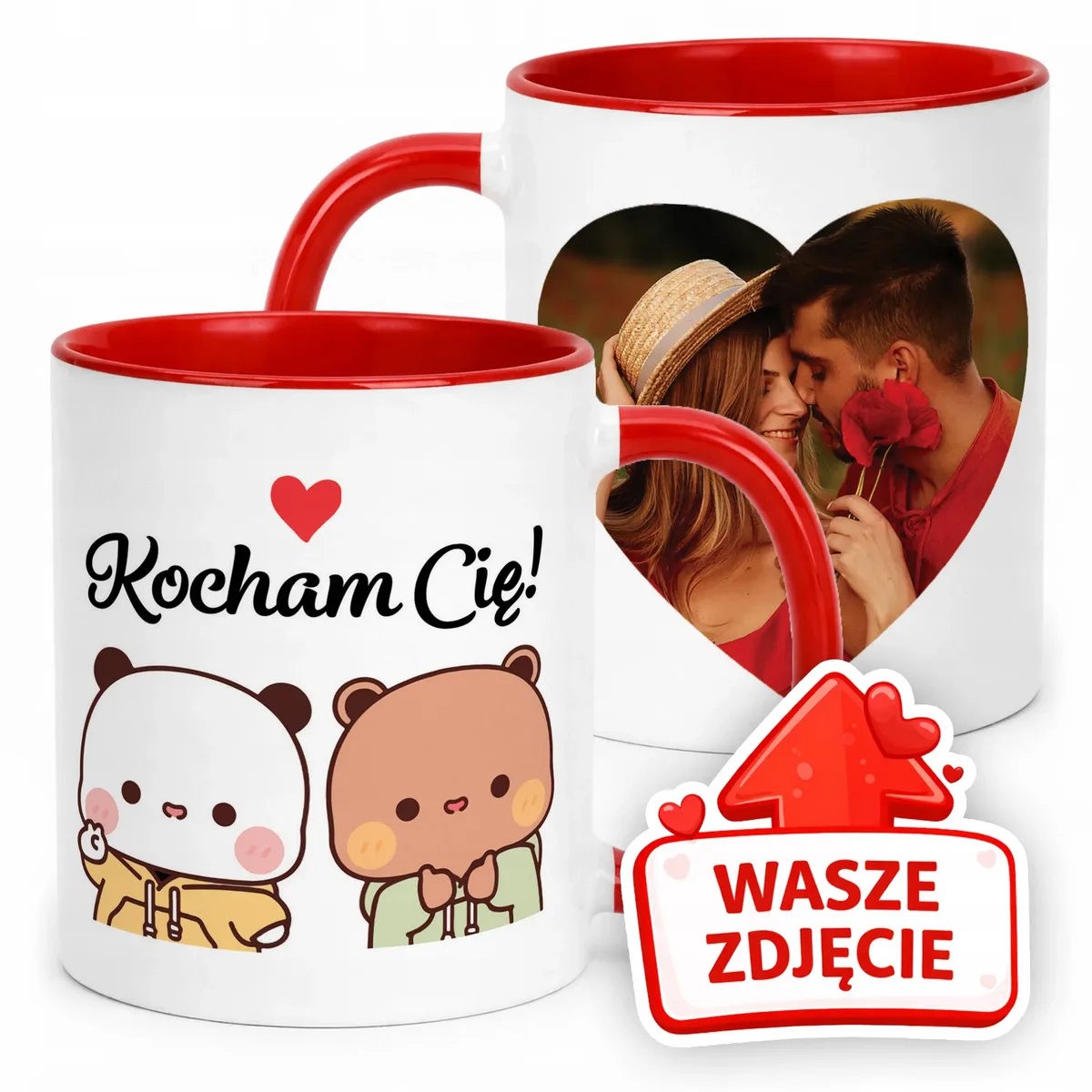 Kubek Czerwony Z Własnym Zdjęciem Serce Walentynki Prezent Upominek