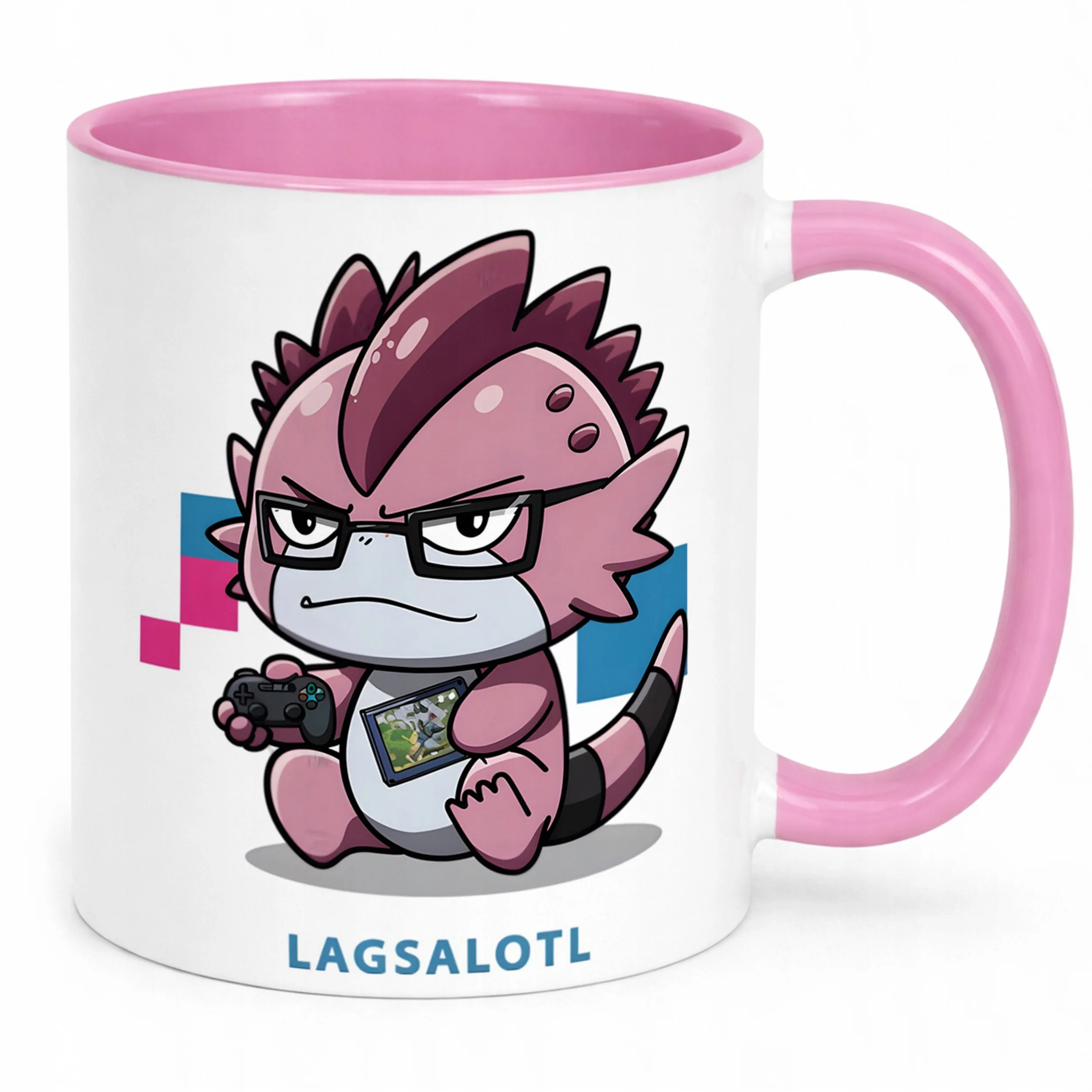Różowy kubek ceramiczny 330ml Aksolotl Axolotl Mine craft Różowy Zwierzak