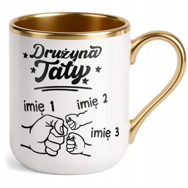 Kubek Premium Złoty Personalizowany Dzień Ojca Najlepsza Drużyna 2 Dzieci