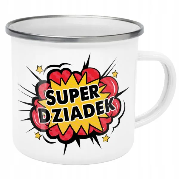 Emaliowany Kubek Garnuszek 300 ml Dzień Dziadka Prezent Super Dziadek