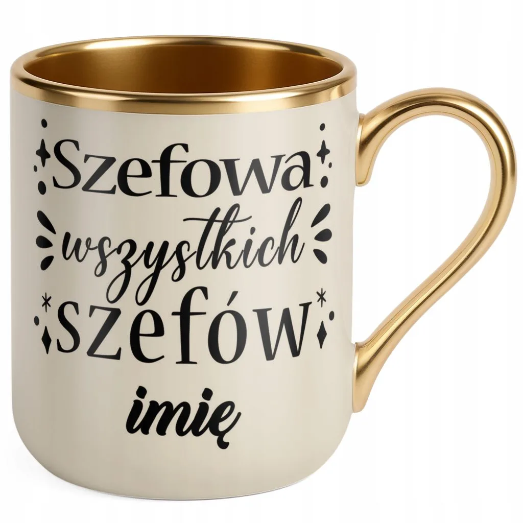 Kubek Premium Złoty Ecru Personalizowany Szefowa Wszystkich Szefów