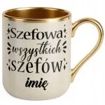 Kubek Premium Złoty Ecru Personalizowany Szefowa Wszystkich Szefów
