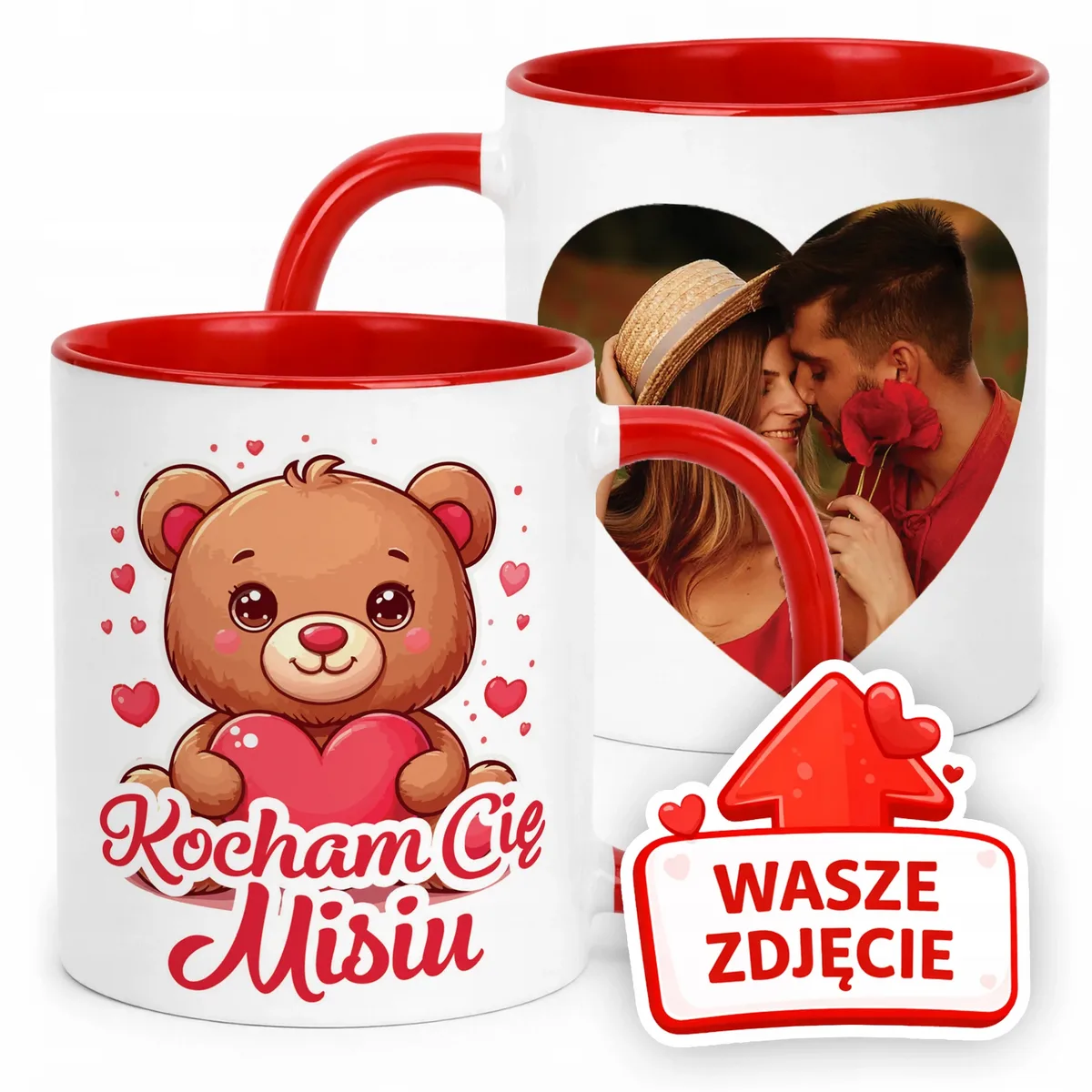Kubek Czerwony Z Własnym Zdjęciem Serce Walentynki Prezent Upominek