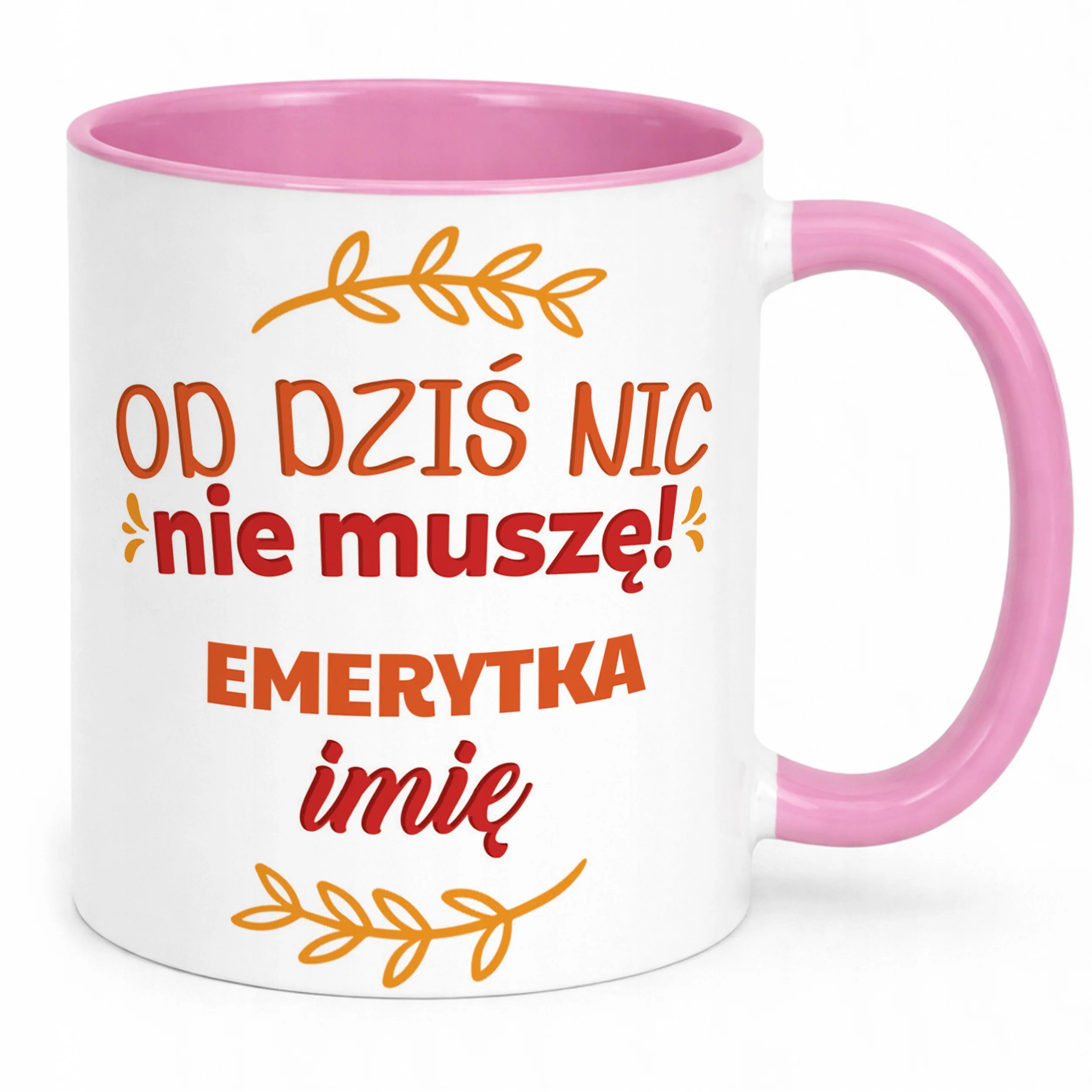 Kubek Różowy Personalizowany z okazji Emerytury Dla Emerytki Prezent