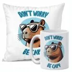Zestaw Kubek + Poduszka 38×38 cm Kapibara Don’t Worry Be Capy
