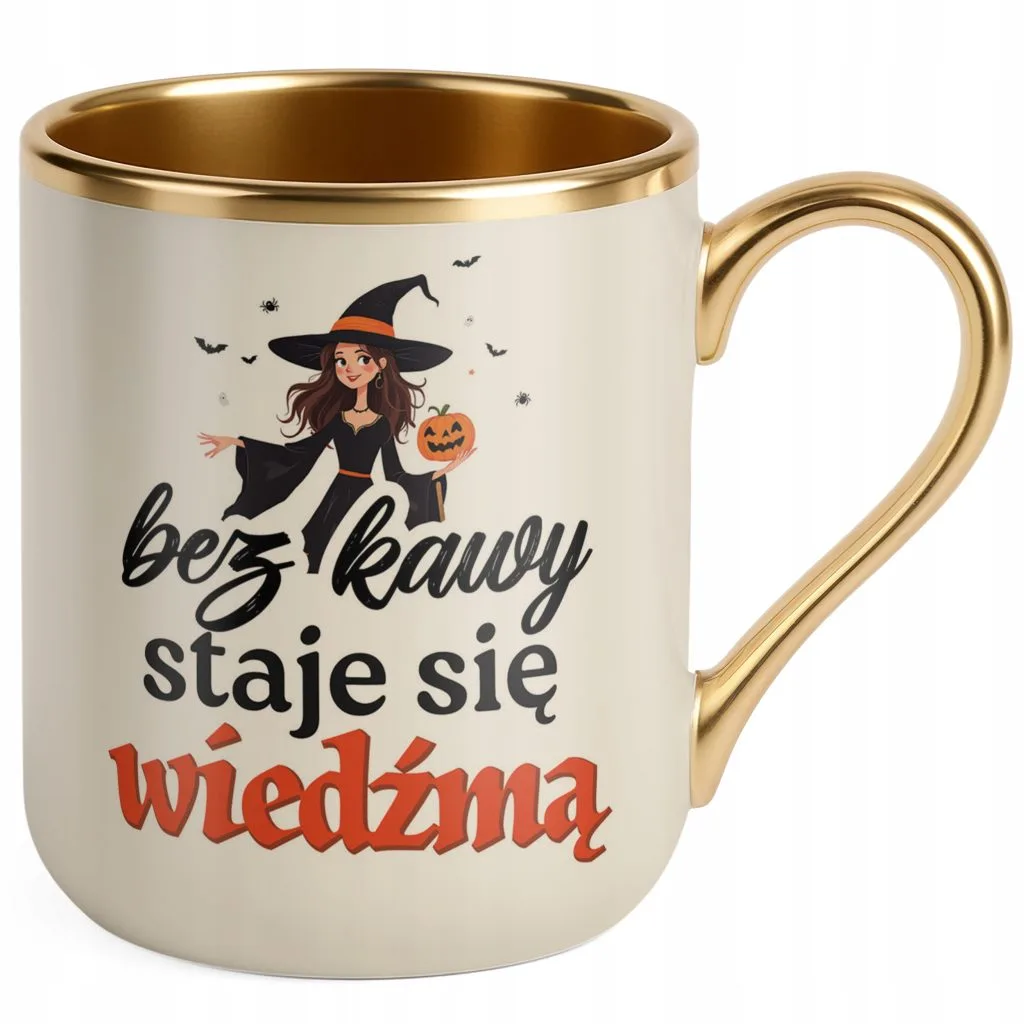 Kubek Premium Złoty Ecru Bez Kawy Staje Się Wiedźmą Dla Kobiety Prezent