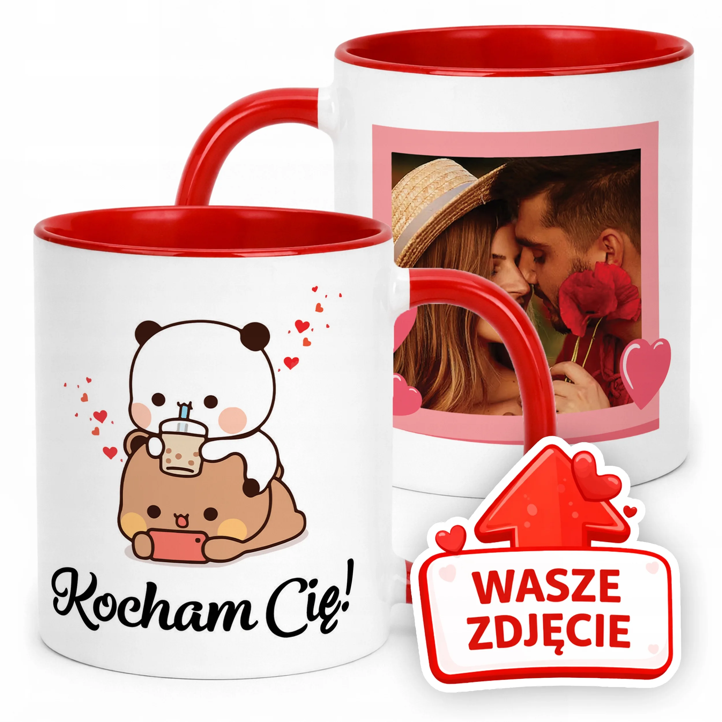 Kubek Czerwony Z Własnym Zdjęciem Serce Walentynki Prezent Upominek