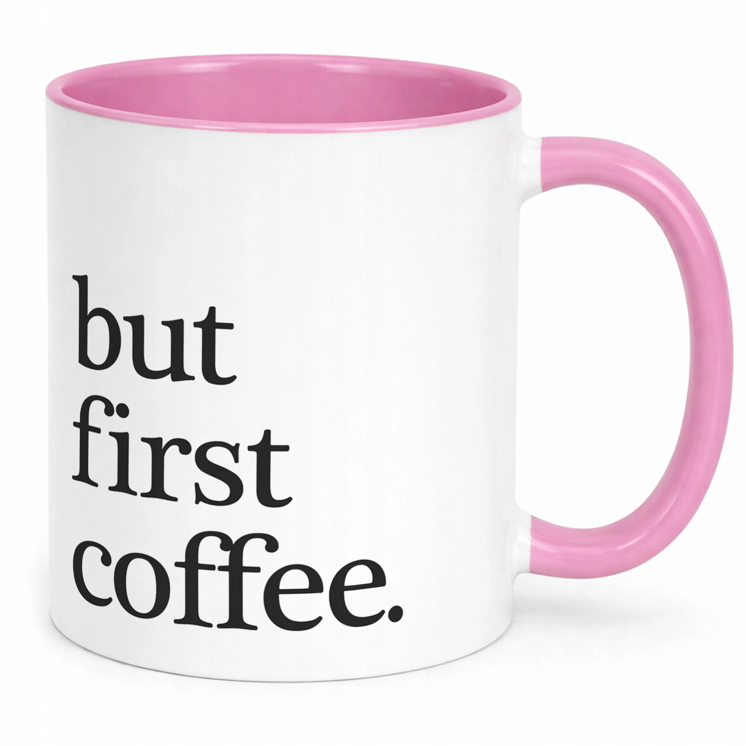 Kubek Różowy But First Coffee Kawa Prezent Upominek