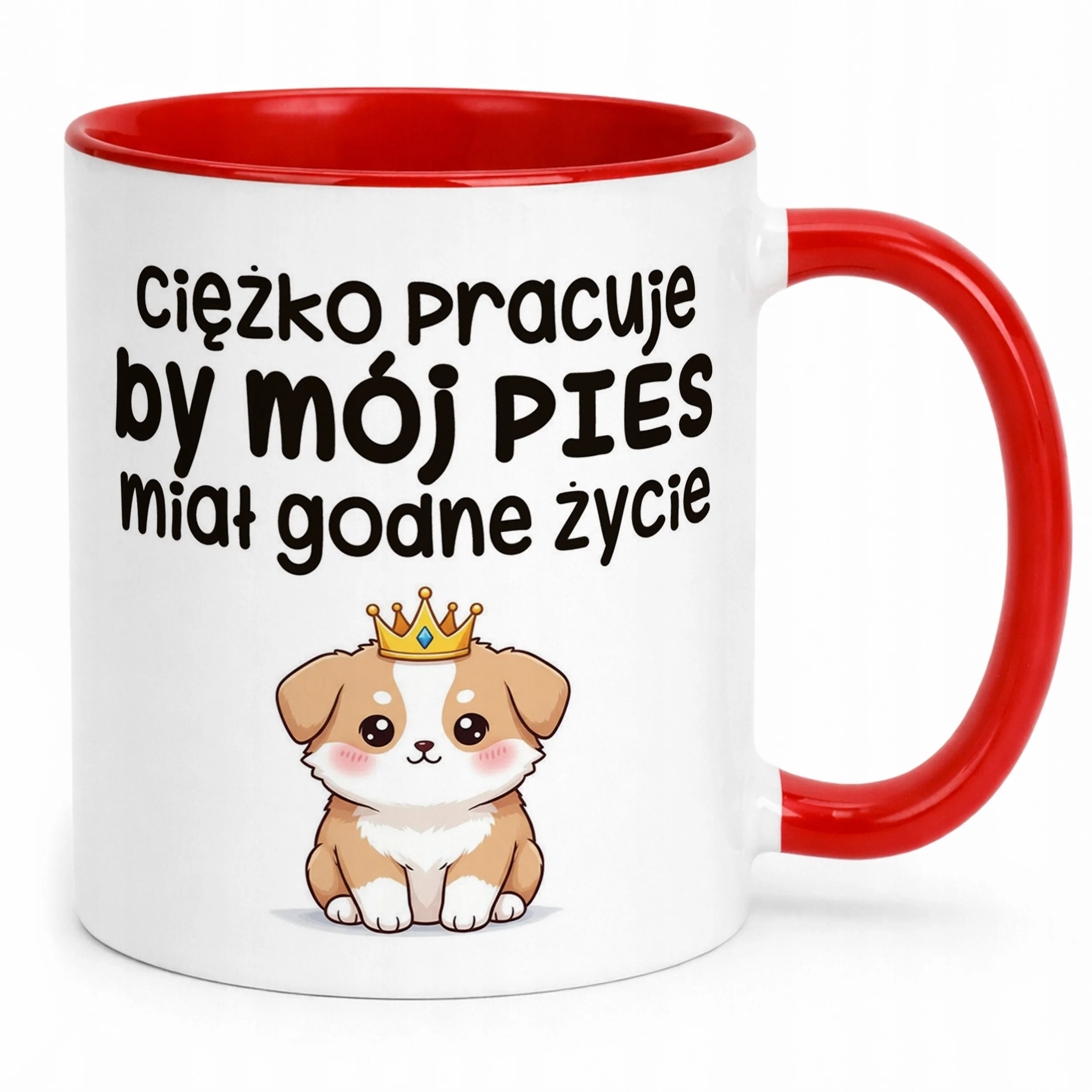 Kubek Czerwony Ciężko Pracuję By Mój Pies Śmieszny Zabawny Prezent