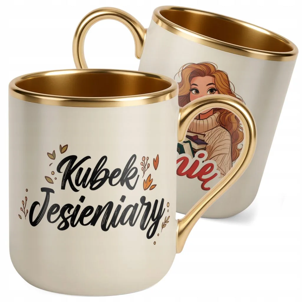 Kubek Premium Złoty Ecru Personalizowany Jesienny Jesieniara Prezent