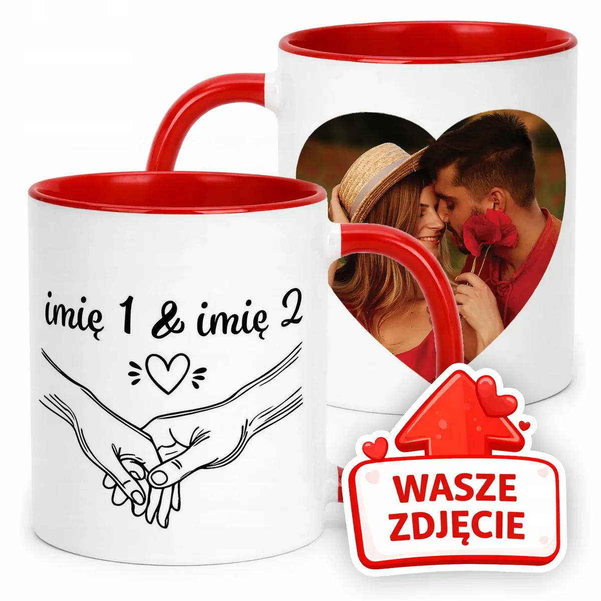 Kubek Czerwony Z Własnym Zdjęciem Imionami Serce Walentynki Prezent
