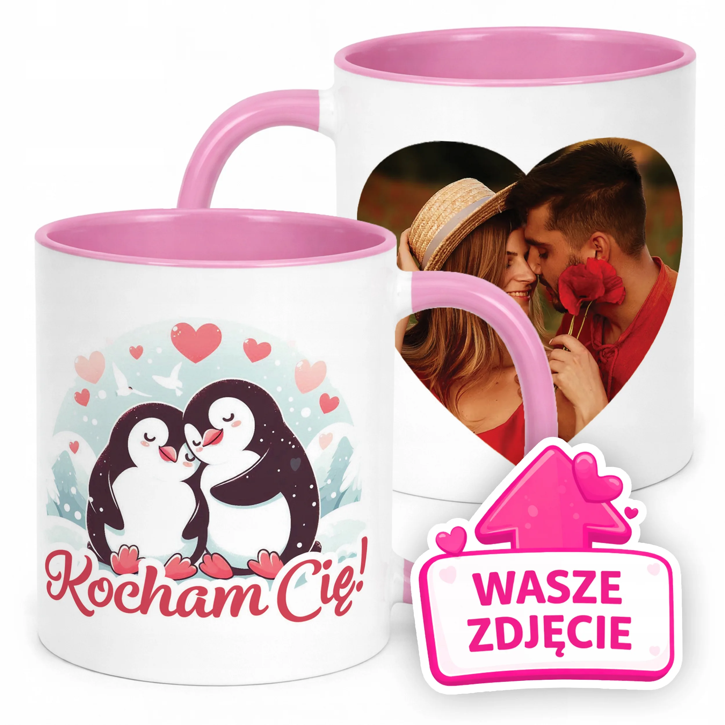 Kubek Różowy Z Własnym Zdjęciem Serce Walentynki Prezent Upominek