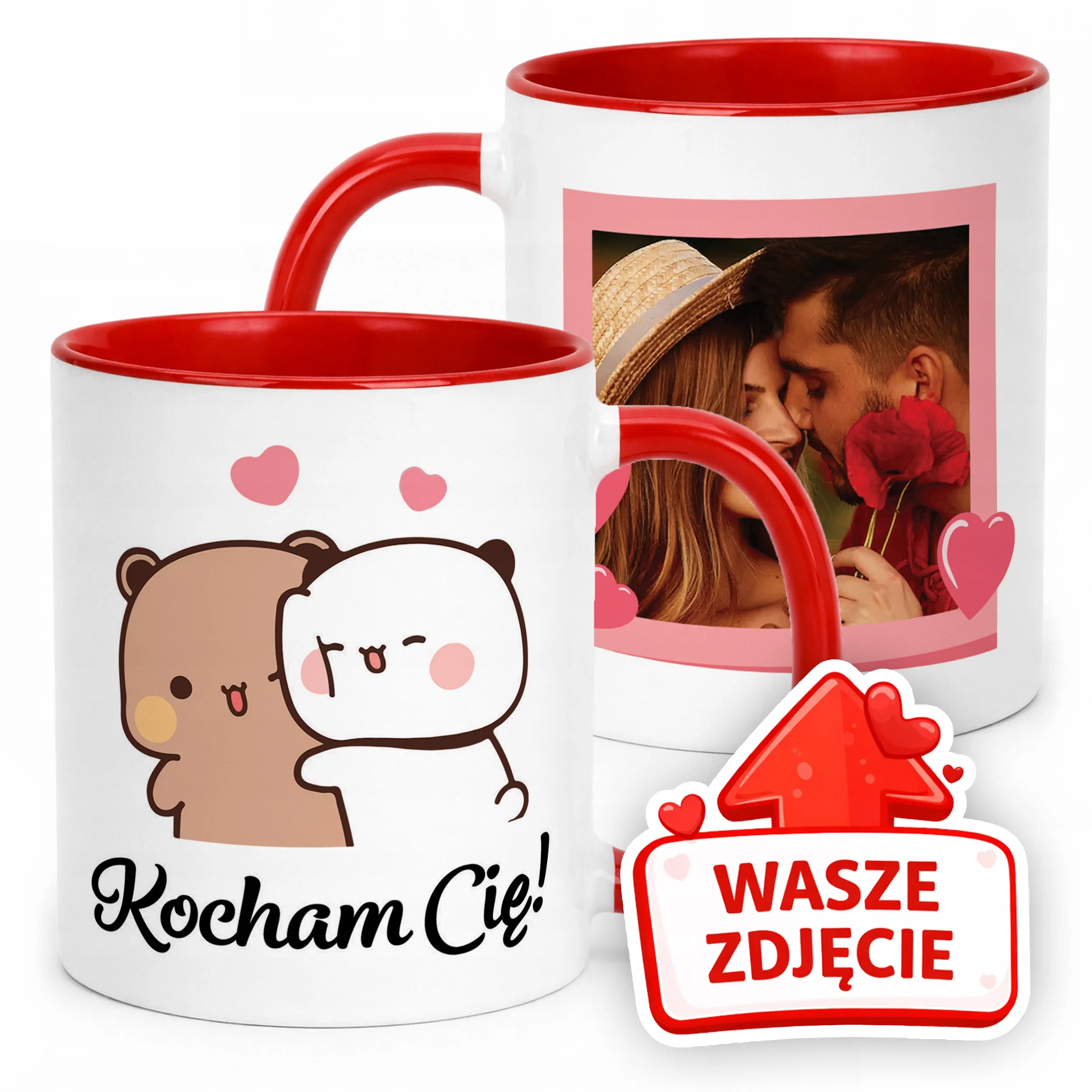 Kubek Czerwony Z Własnym Zdjęciem Serce Walentynki Prezent Upominek