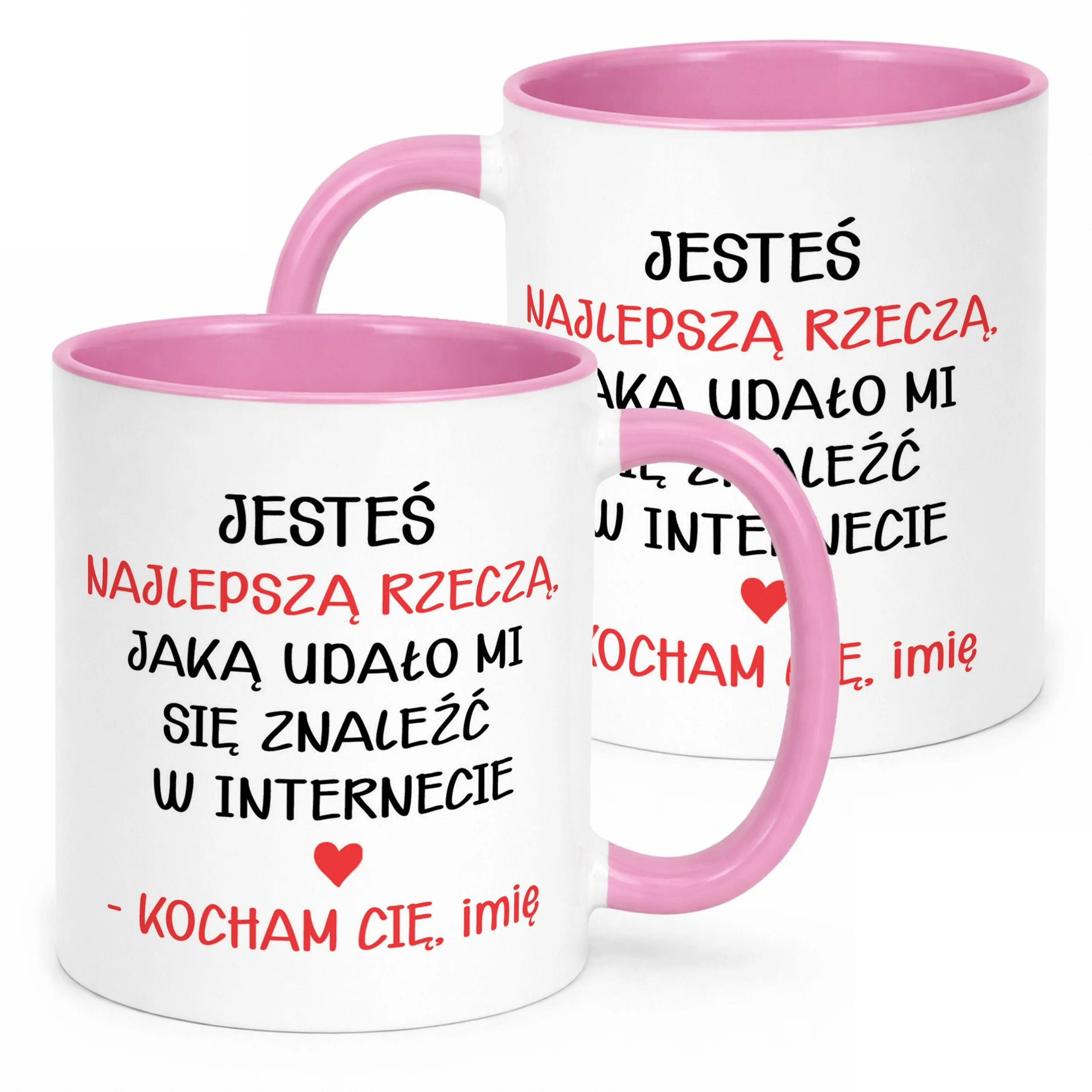 Kubek Różowy Personalizowany Serce Walentynki Prezent Upominek