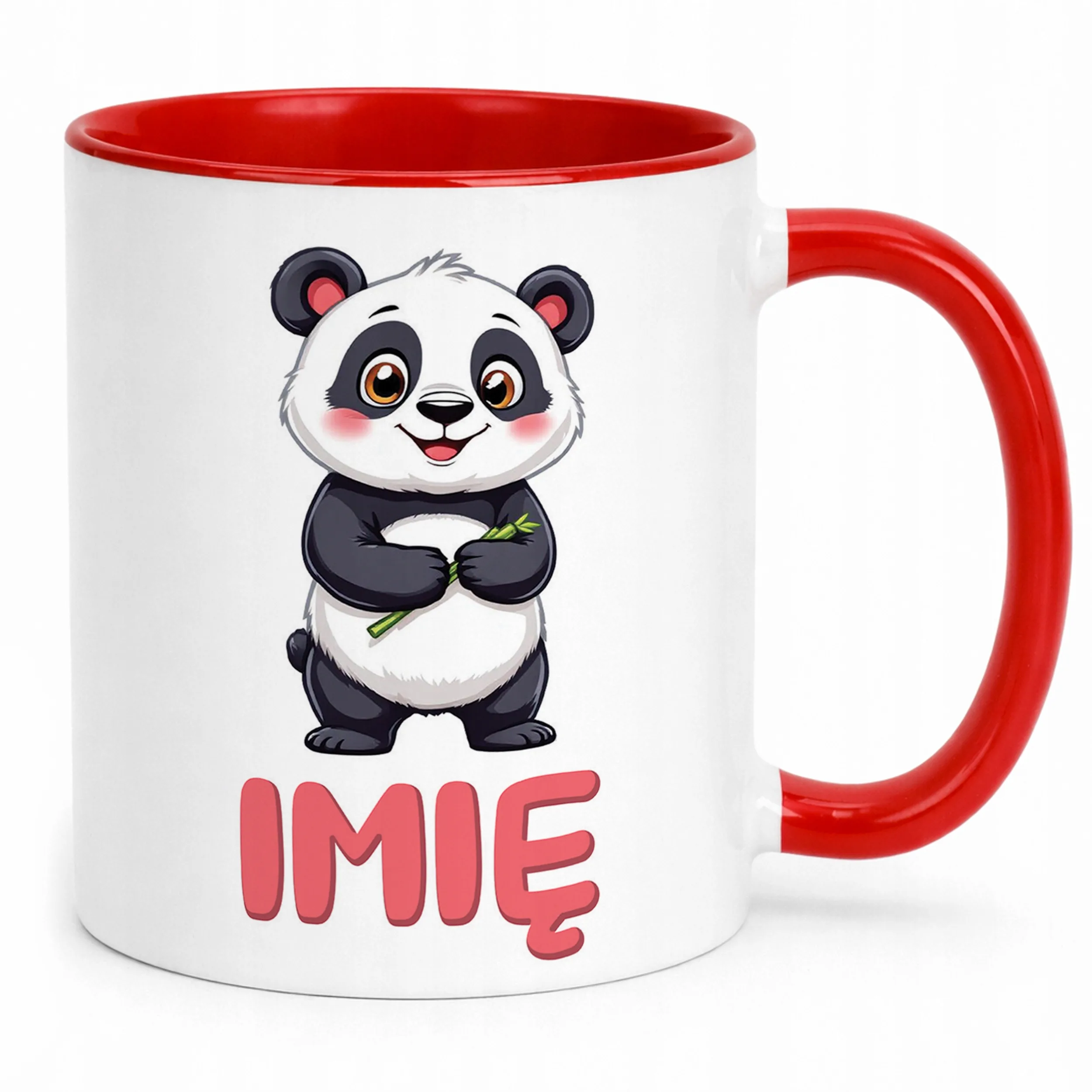 Kubek Czerwony Personalizowany Panda Zwierzak Słodki Dla Dzieci