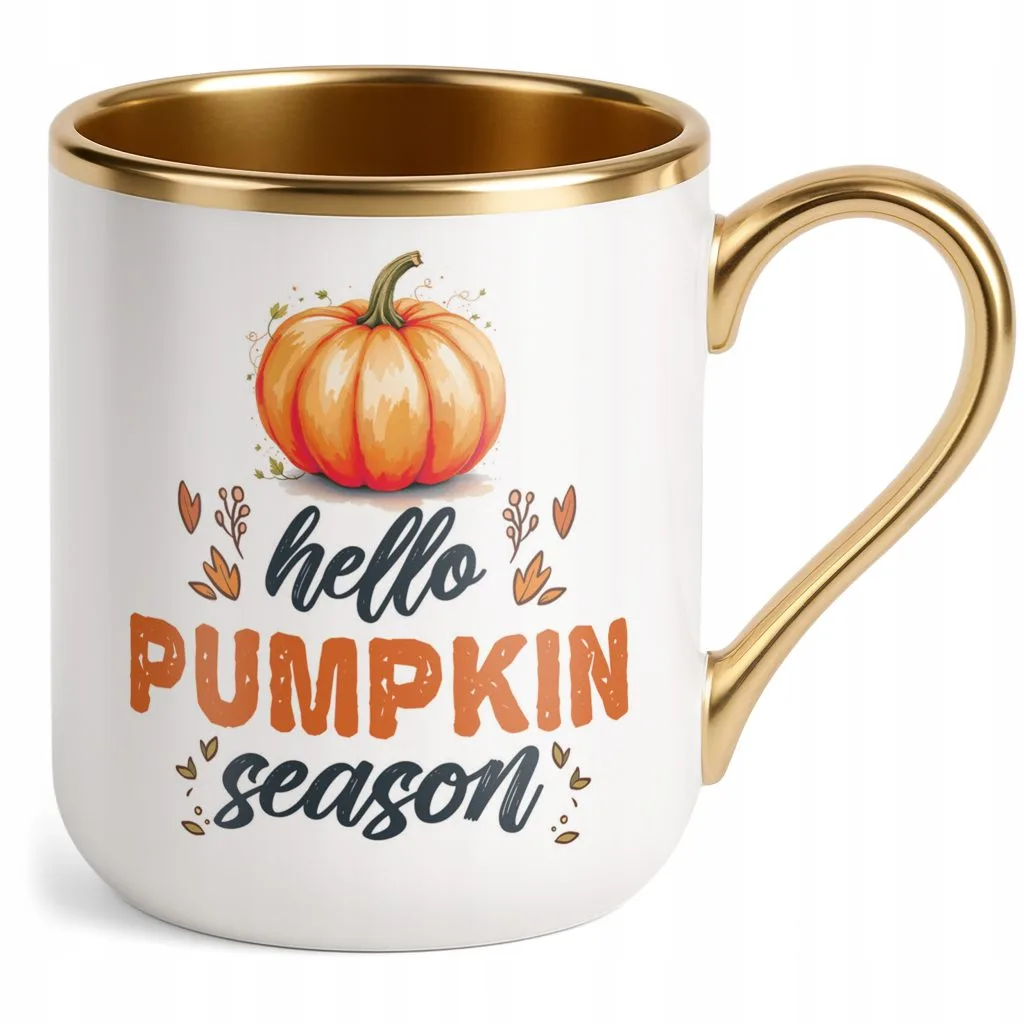 Kubek Premium Złoty Jesienny Jesień Hello Pumpkin Dynia Prezent
