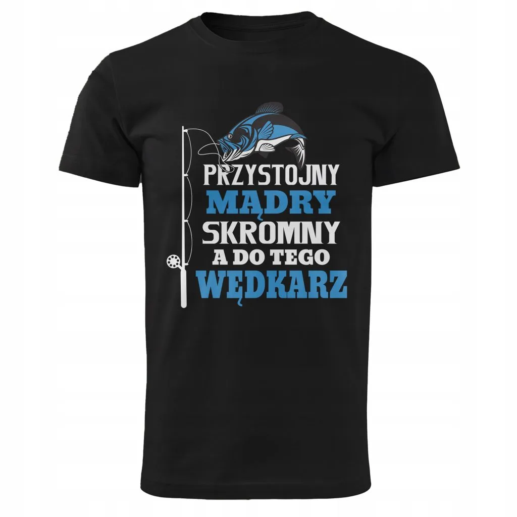 Koszulka męska czarna Dla Wędkarza Na Ryby Prezent Upominek