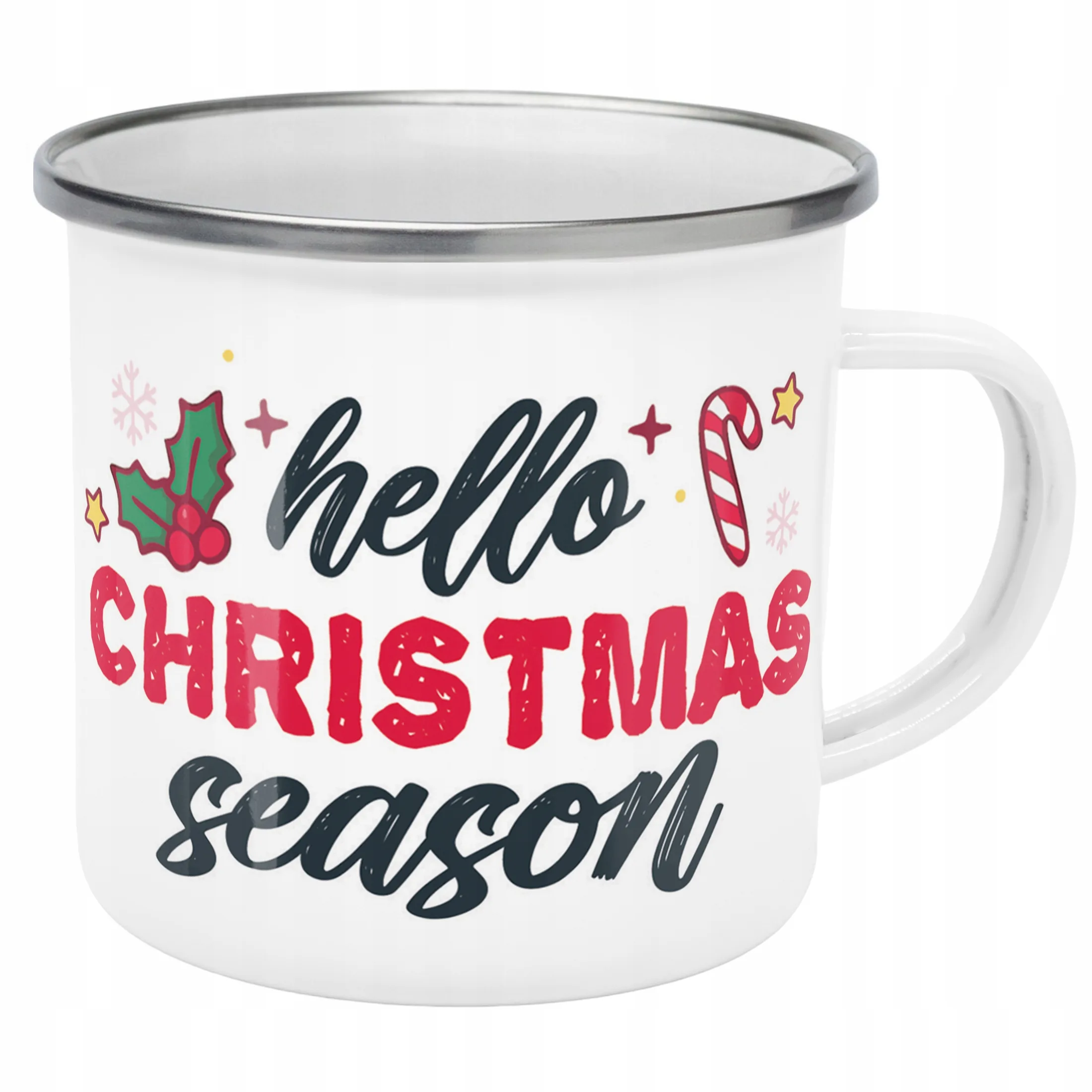 Emaliowany Kubek Garnuszek Świąteczny Hello Christmas Boże Narodzenie