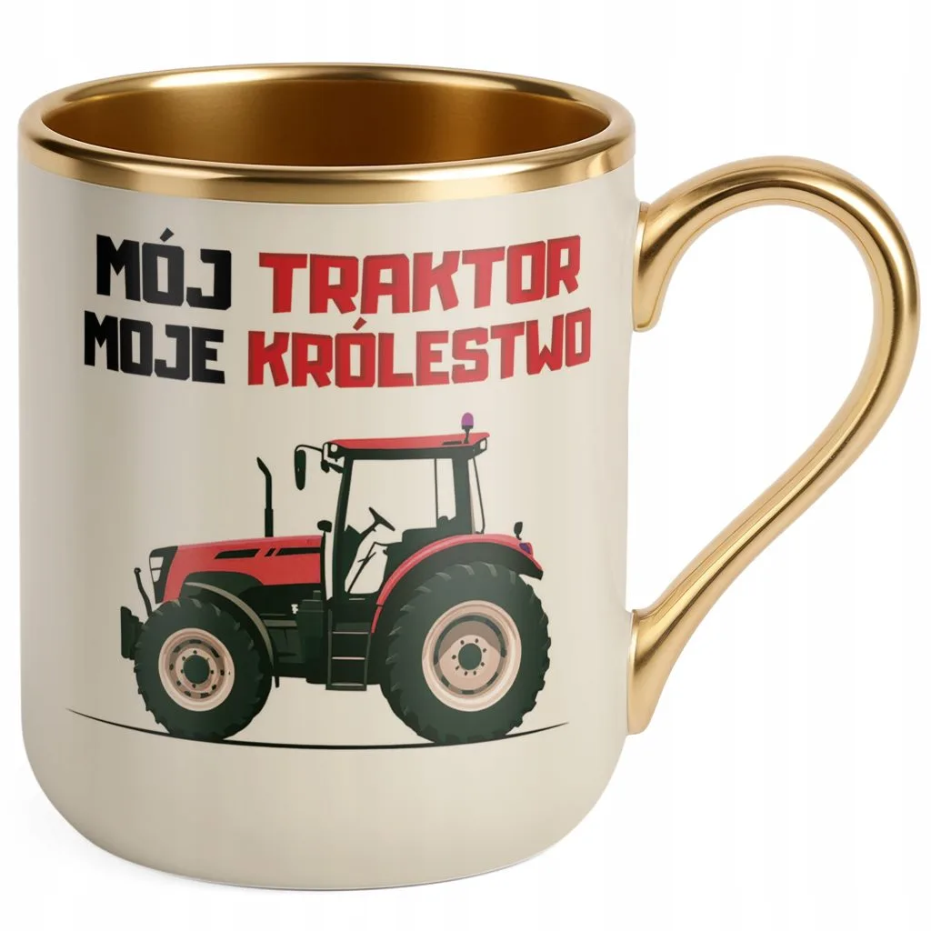Kubek Premium Złoty Ecru Rolnik Dla Rolnika Traktor Zabawny Prezent