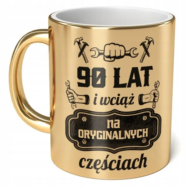 Kubek Złoty ceramiczny 330 ml 90 lat wciąż na oryginalnych Prezent Urodziny