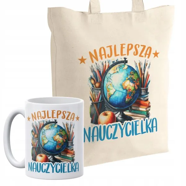 Zestaw kubek + torba z dnem Najlepsza Nauczycielka Dzień Nauczyciela
