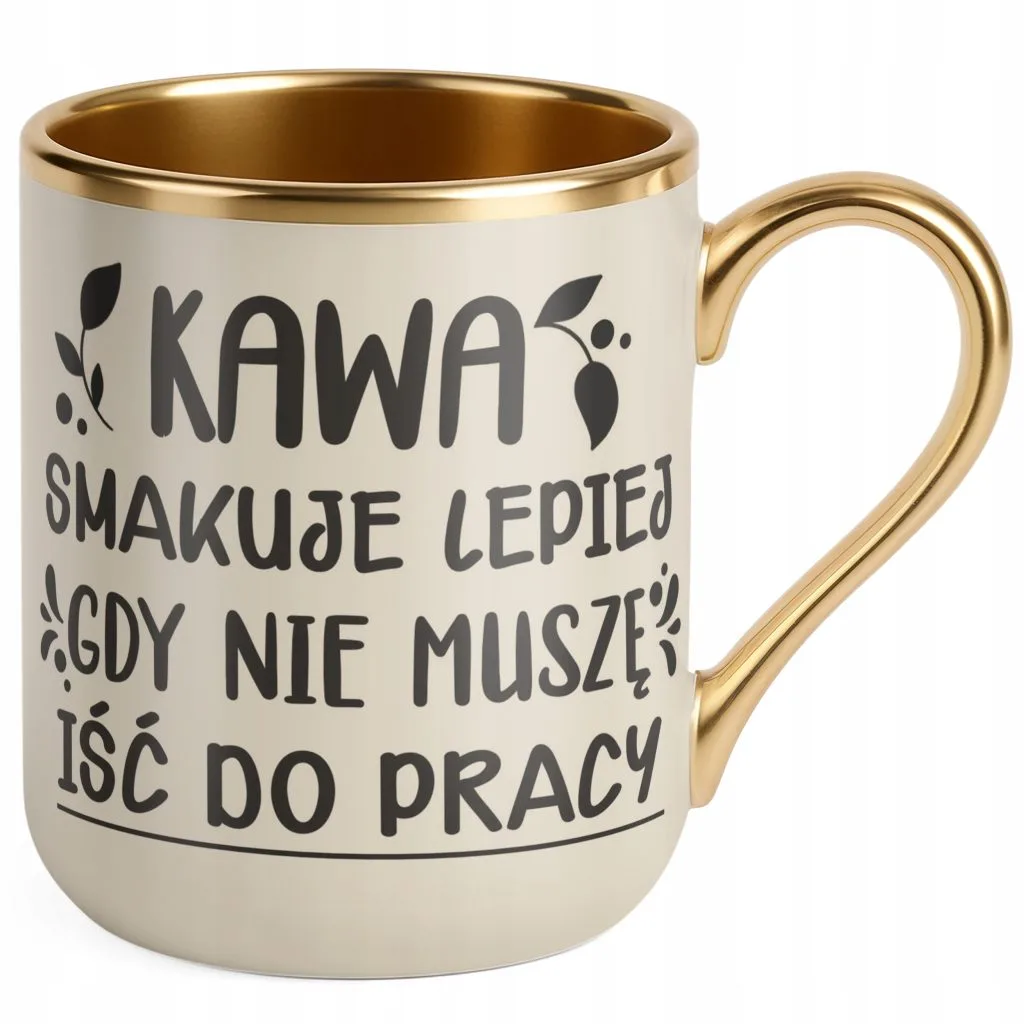 Kubek Premium Złoty Ecru Z okazji Emerytury Dla Emeryta Emerytki Prezent