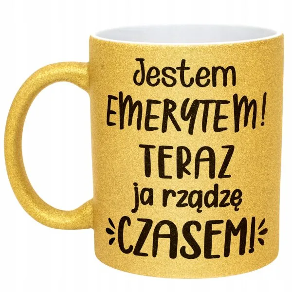 Złoty kubek brokatowy Z okazji Emerytury Dla Emeryta Emerytki Prezent