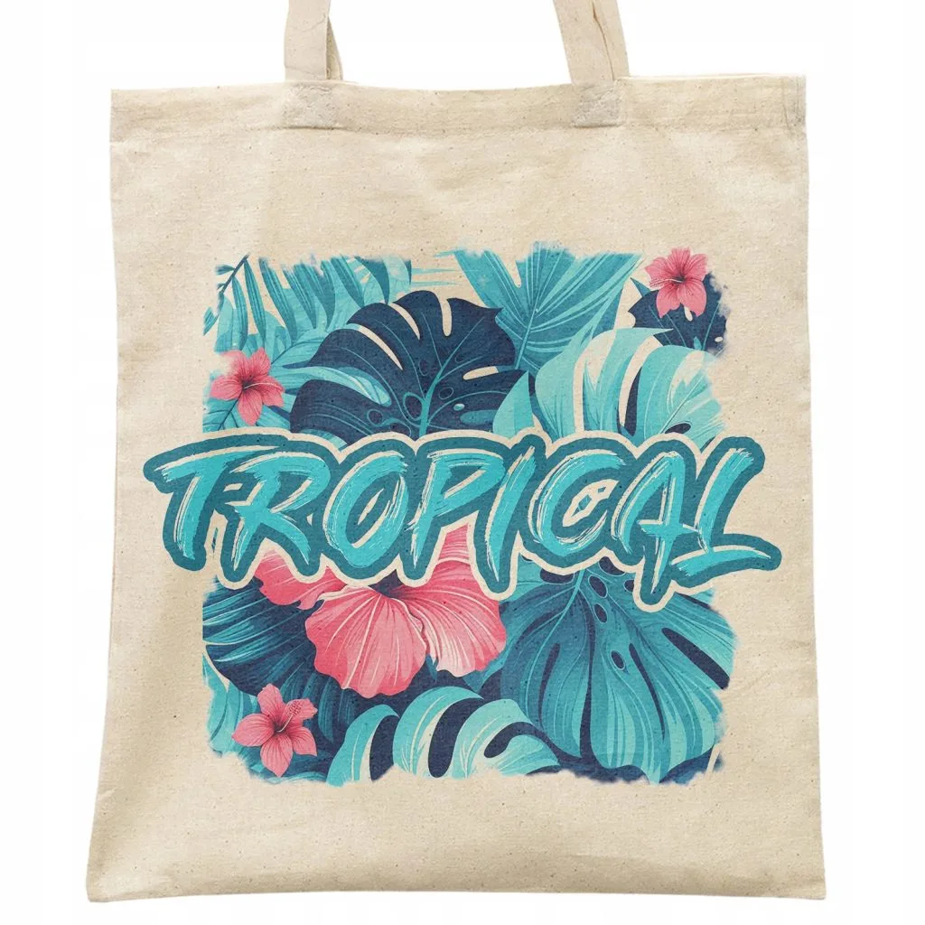 Torba bawełniana na zakupy TROPICAL Egzotyczny Motyw Monstera Palmy Kwiaty