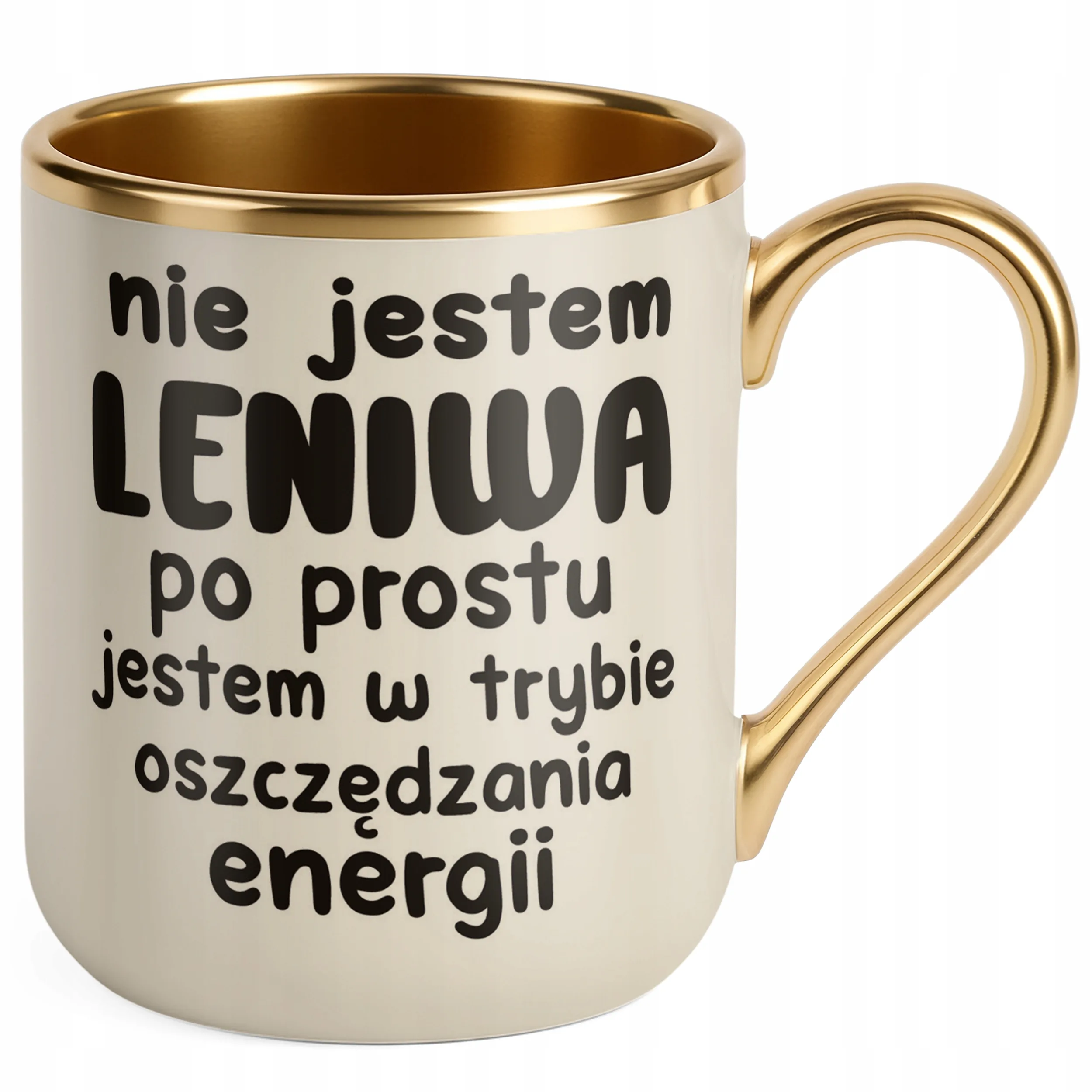 Kubek Premium Złoty Ecru Nie Jestem Leniwa Śmieszny Zabawny