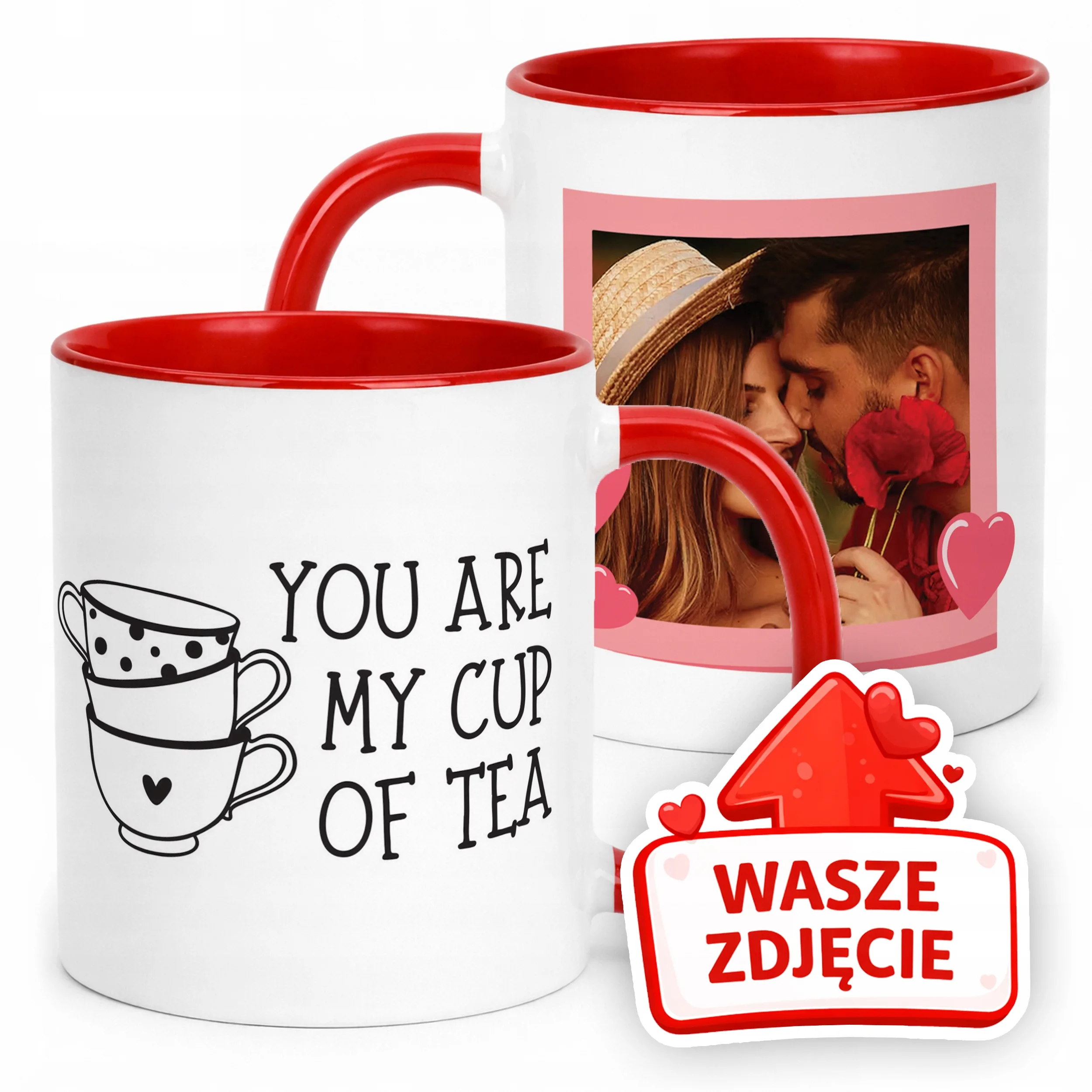 Kubek Czerwony Z Własnym Zdjęciem Serce Walentynki Prezent Upominek