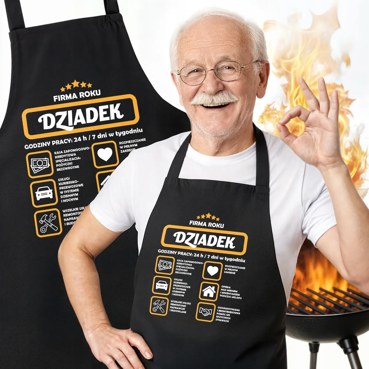 Bawełniany Fartuch Kuchenny Czarny Dzień Dziadka Prezent Z Nadrukiem