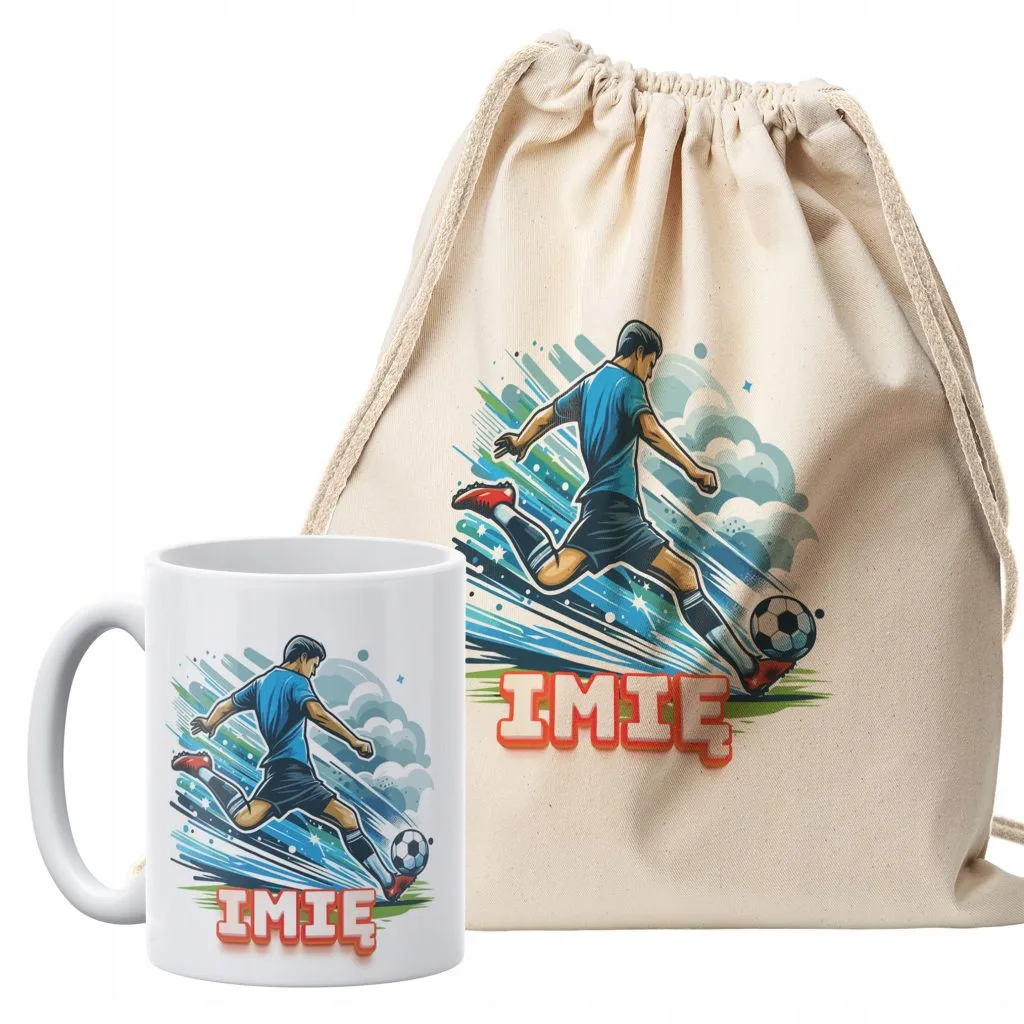 Zestaw personalizowany plecak bawełniany + kubek Dla Piłkarza Piłka Nożna