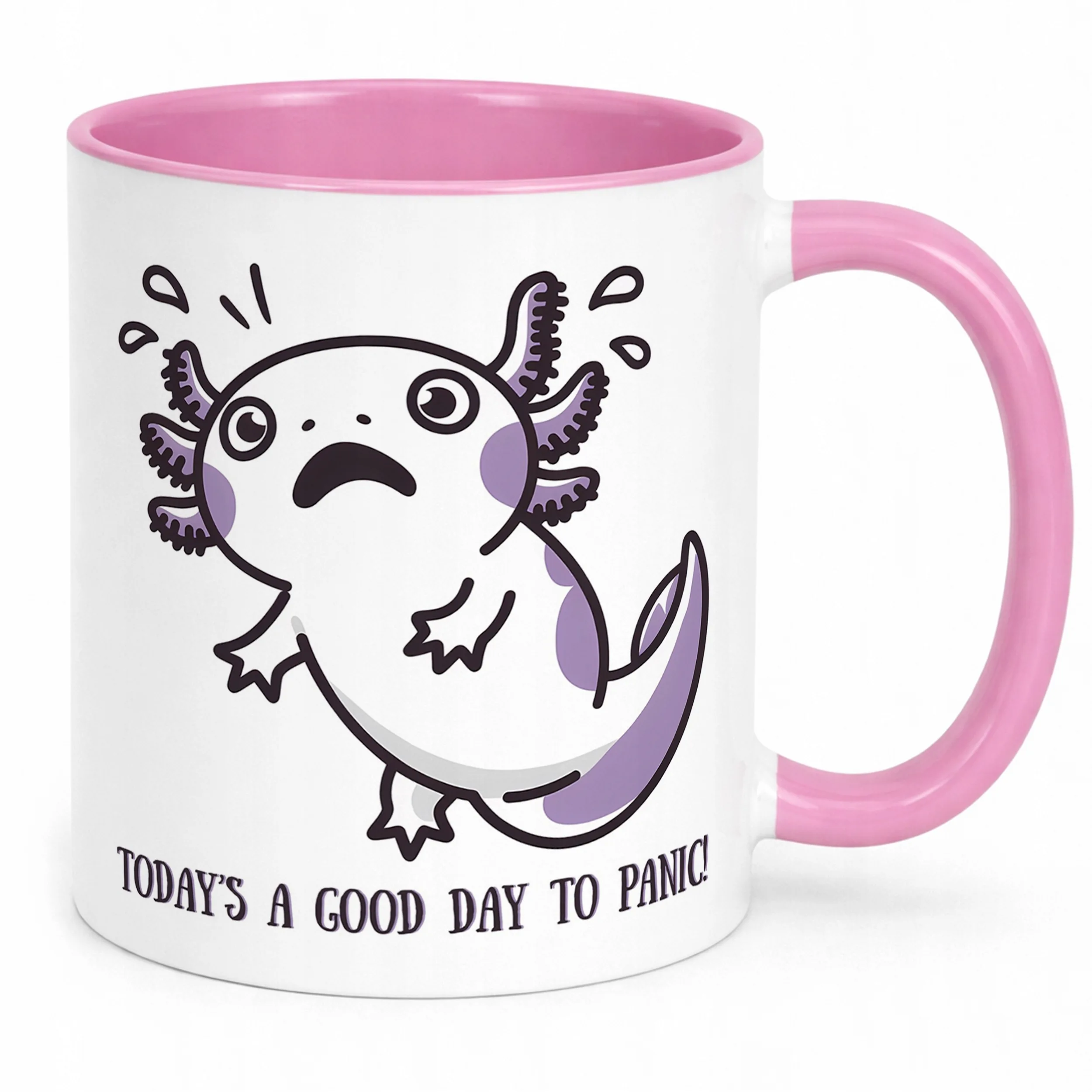 Różowy kubek dla fana uśmiechnięty Aksolotl Axolotl Różowy Zwierzak Viral