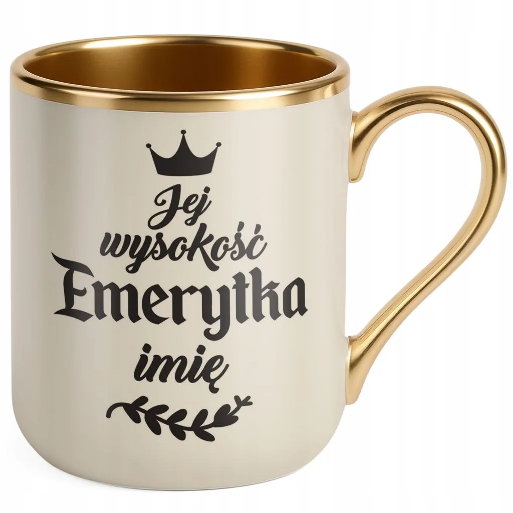 Kubek Premium Złoty Ecru Personalizowany z okazji Emerytury