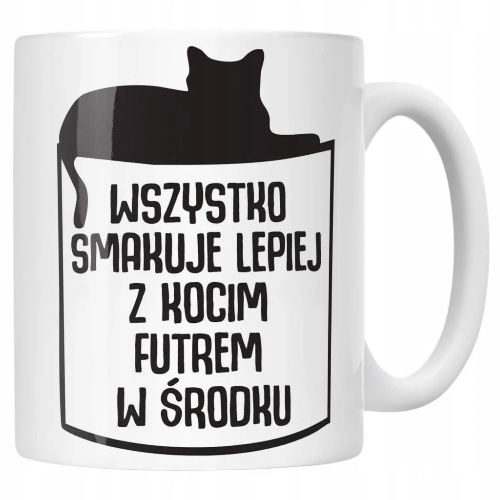 Kubek ceramiczny Wszystko Lepiej Smakuje Z Kocim Futrem Kot Prezent